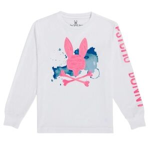 Psycho Bunny Kids White and Pink Graphic Long Sleeve Shirt